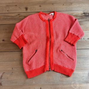CAbi Orange and White Zip Sweater Size Extra Small